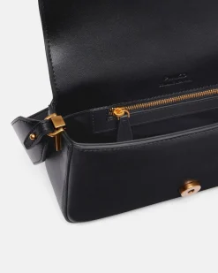 Classic Love Bag Slouchy Pinko misura piccola in pelle nera con tracolla spessa e fibbia Love Birds argento