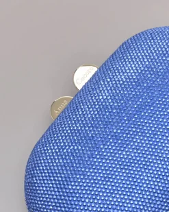 Clutch ovale blu China con strass applicati all over e chiusura a scatto a sfera