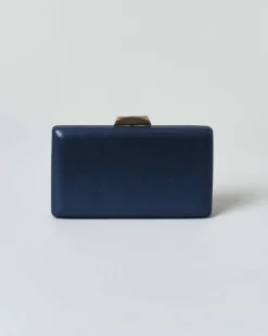 Cluth blu Anna Cecere in similpelle effetto laminato con chiusura a diamante in metallo dorato