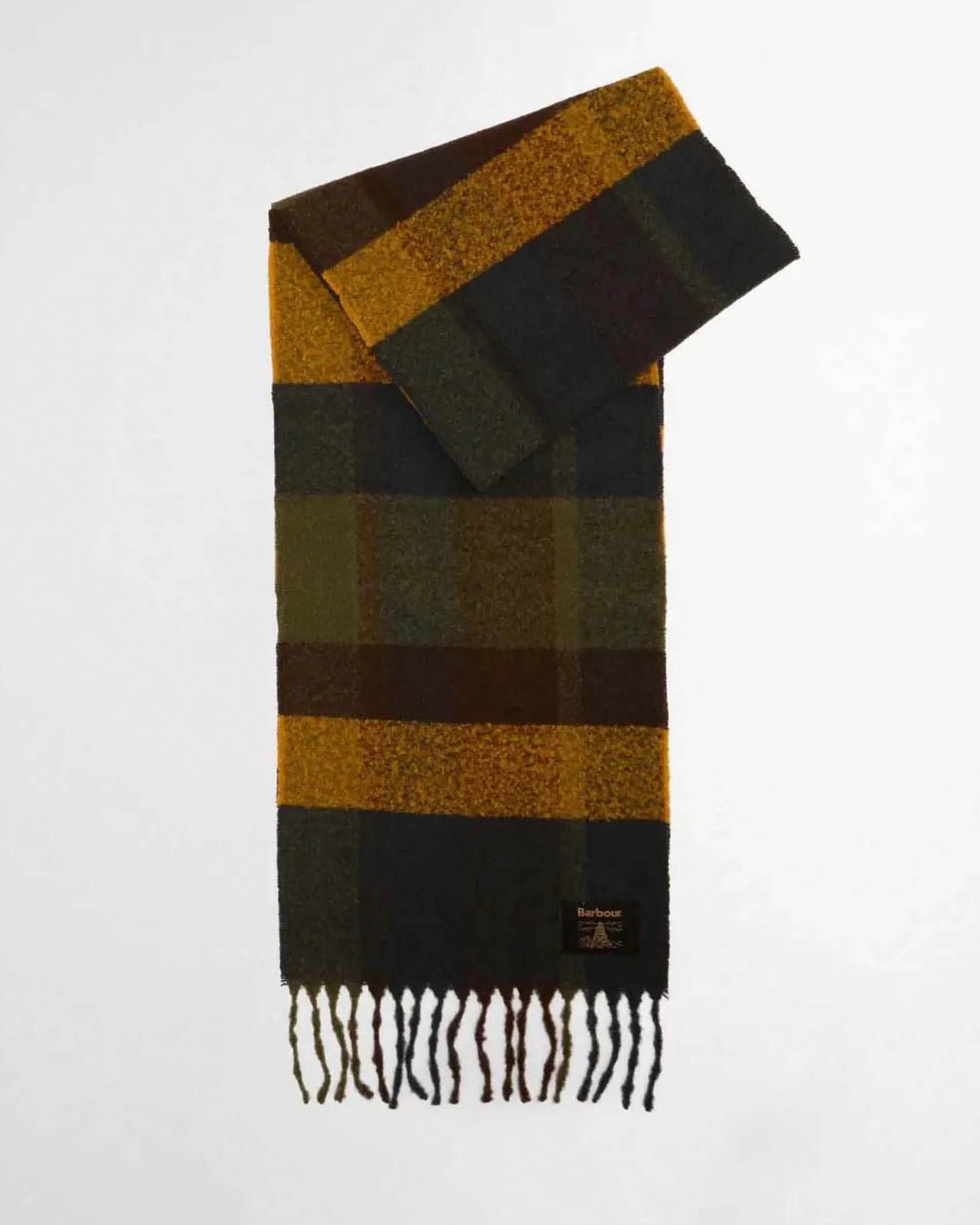 Cofanetto Barbour idea regalo composto da sciarpa tartan check verde militare e ocra e berretto blu