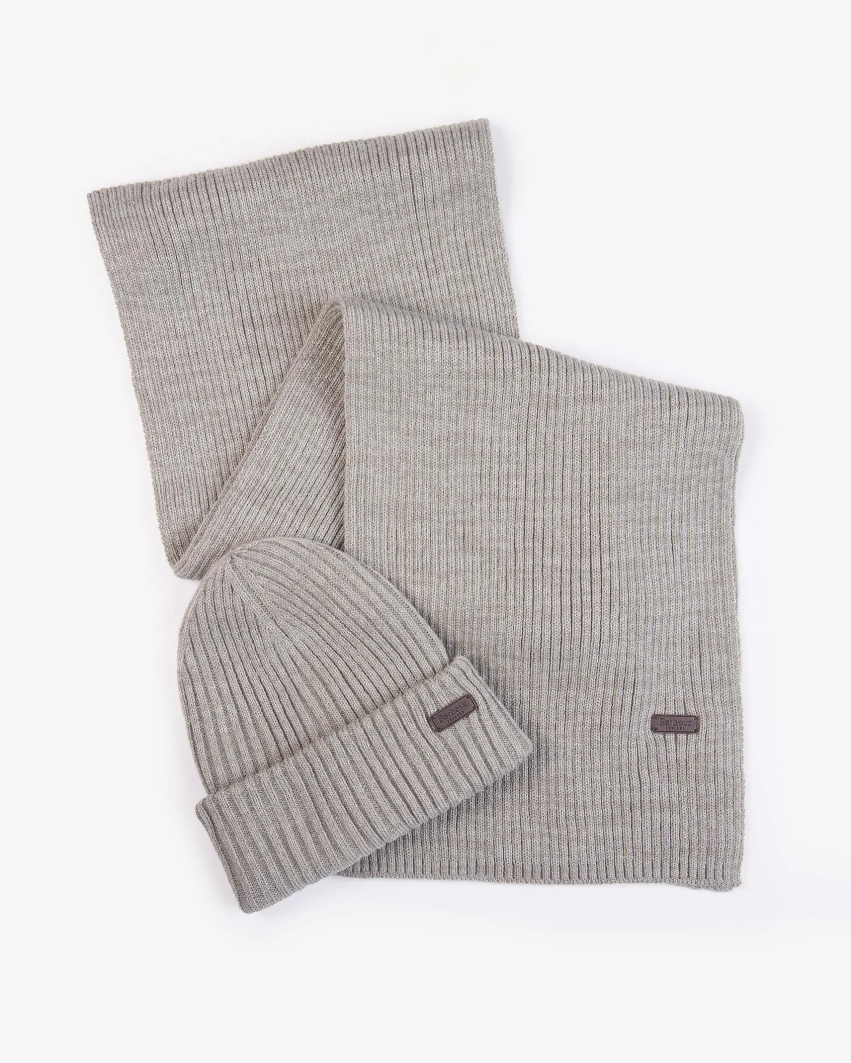 Cofanetto Barbour idea regalo composto da sciarpa grigia a coste e guanto abbinato