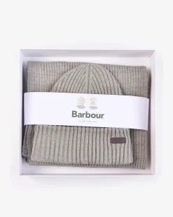 Cofanetto Barbour idea regalo composto da sciarpa grigia a coste e guanto abbinato