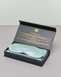 Cofanetto federa, mascherina e scrunchie color acqua in pura seta di gelso