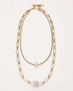 Colla lunga a doppia catena dorata Weekend Max Mara con motivo in strass