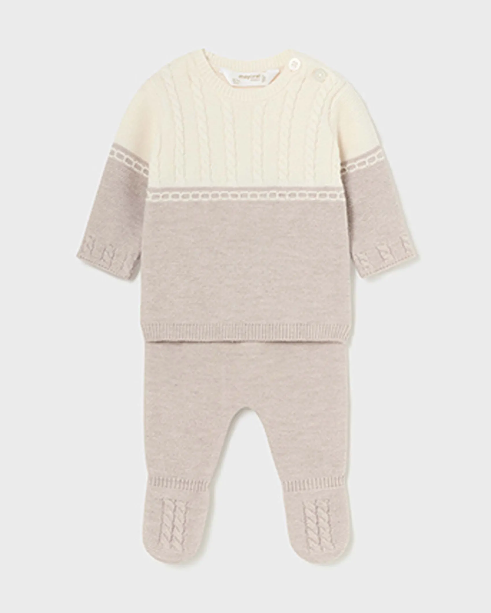 Completo a due pezzzi beige e panna in misto cotone e lana tricot