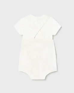 Completo avorio composto da t-shirt e salopette in maglia di cotone con orsetto jacquard 2-6 mesi