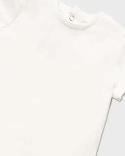 Completo avorio composto da t-shirt e salopette in maglia di cotone con orsetto jacquard 2-6 mesi