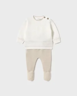 Completo avorio e beige in maglia di cotone