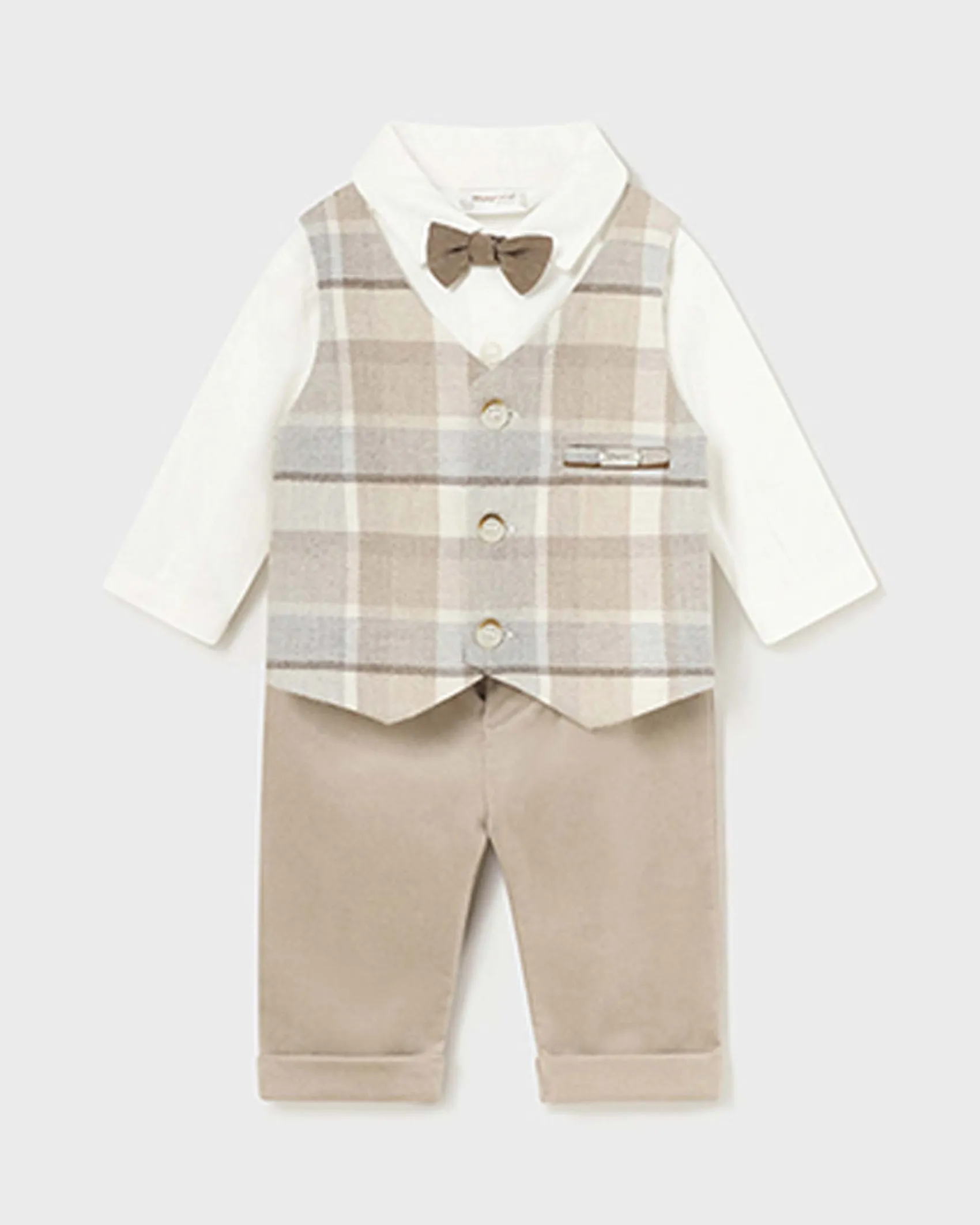 Completo biege grigio e bianco in cotone stretch a tre pezzi