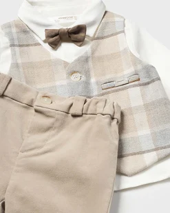 Completo biege grigio e bianco in cotone stretch a tre pezzi