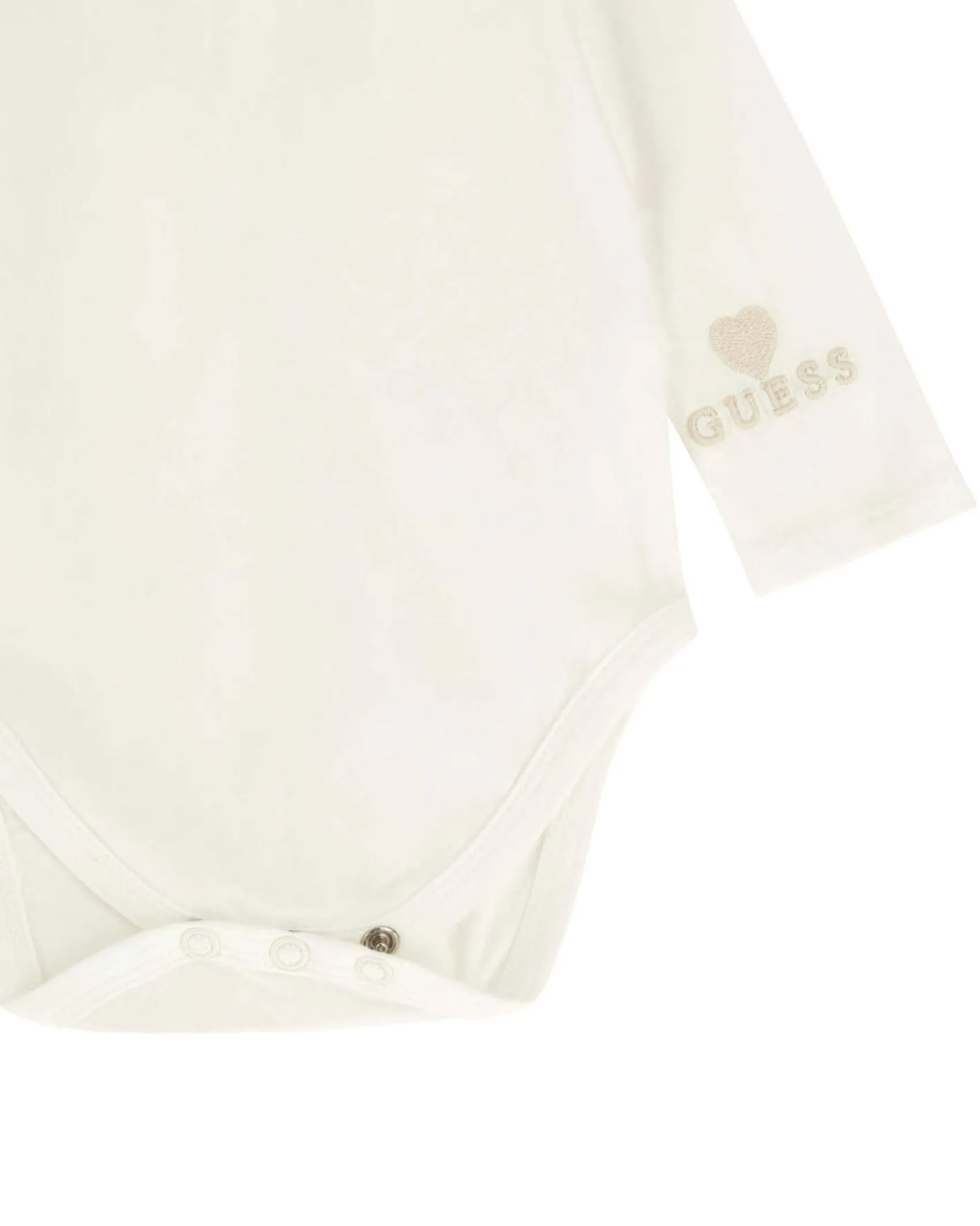Completo Guess beige e bianco con salopette tricot e body