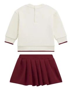 Completo Guess felpa avorio e minigonna bordeaux in puro cotone