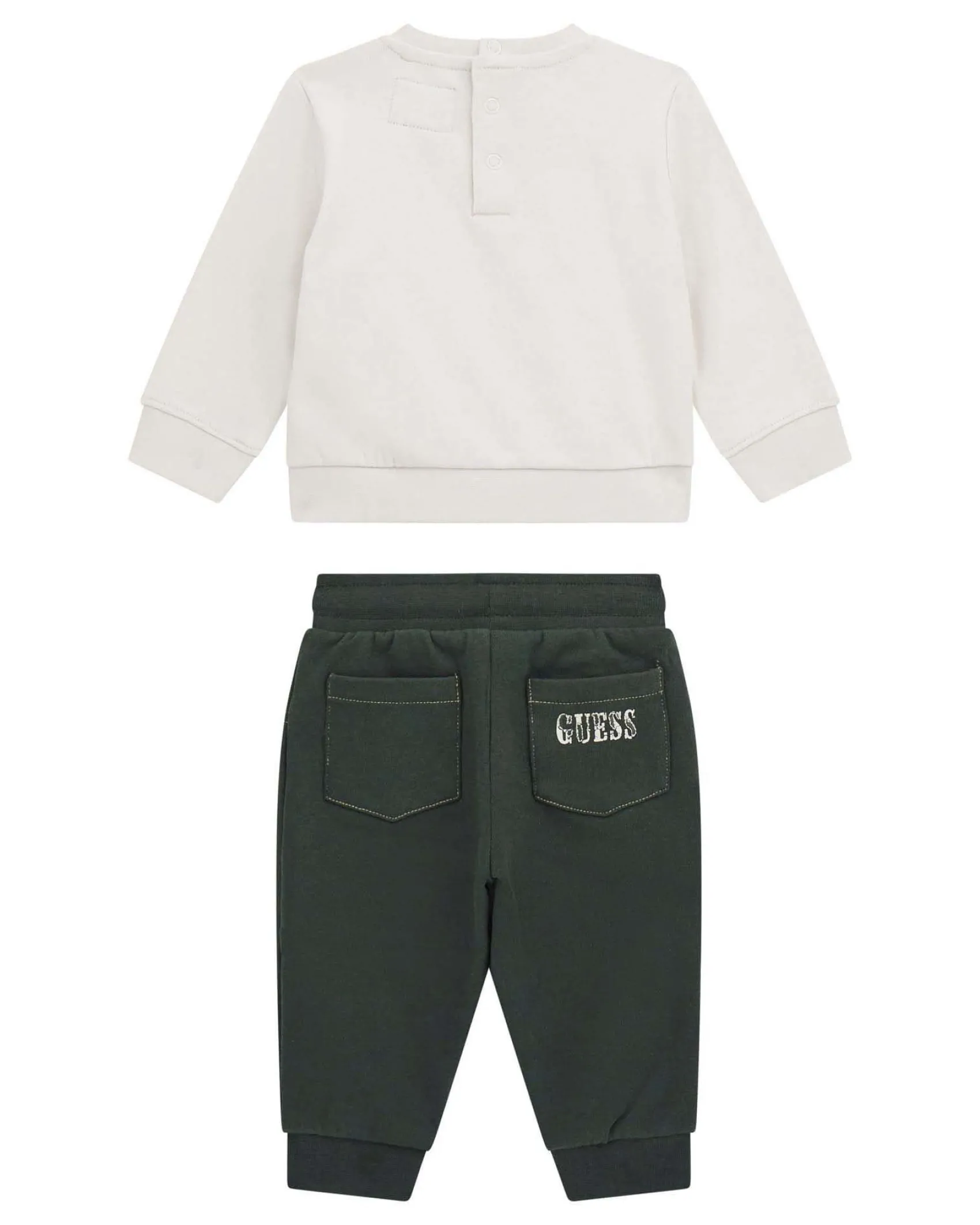 Completo Guess felpa beige e jogger verde in puro cotone