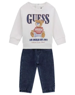 Completo Guess felpa bianca e jogger verde in puro cotone