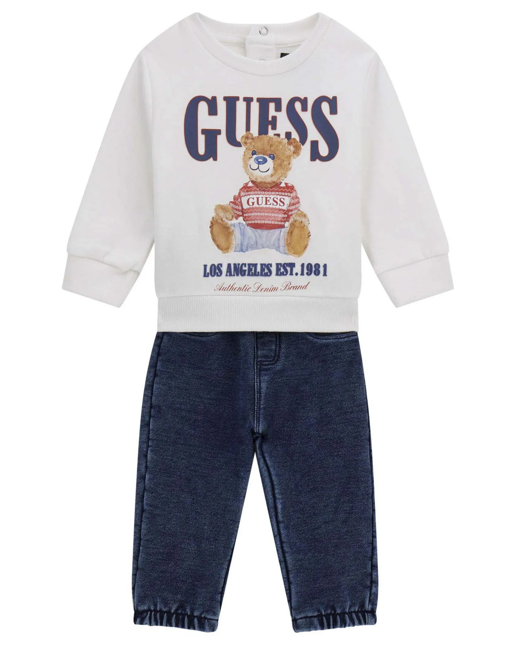 Completo Guess felpa bianca e jogger verde in puro cotone