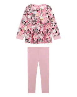 Completo Guess felpa e leggins rosa multifantasia in puro cotone
