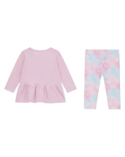 Completo in cotone stretch con maglia rosa e leggins multicolor