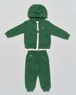Completo Lacoste felpa e pantalone verde con body bianco