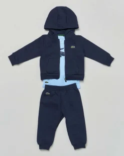 Completo Lacoste felpa e pantalone blu con body bianco
