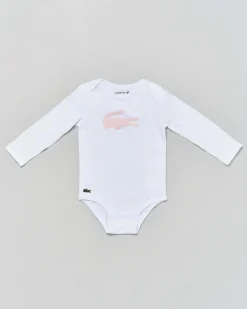Completo Lacoste felpa e pantalone rosa con body bianco