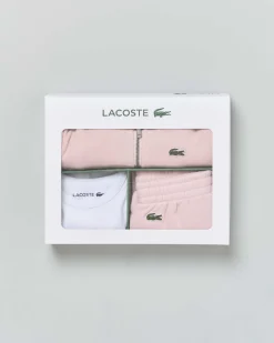 Completo Lacoste felpa e pantalone rosa con body bianco
