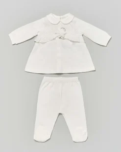 Completo Lalalù composto da abito avorio a maniche lunghe e pantalone a gambaletto