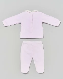 Completo Lalalù rosa in ciniglia con peperella ricamata e smiles soffusi