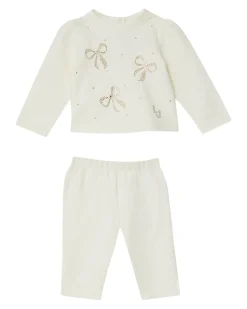 Completo Liu Jo bianco in cotone stretch con fiocchi in strass dorati