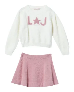 Completo Liu Jo punto pelliccia bianco e rosa