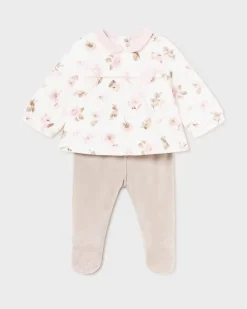 Completo Mayoral a due pezzi rosa e beige in velluto