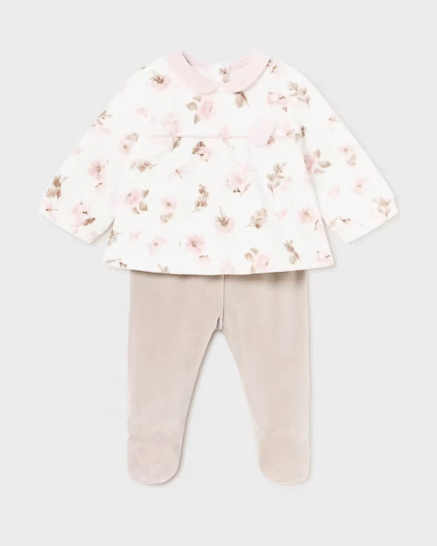 Completo Mayoral a due pezzi rosa e beige in velluto