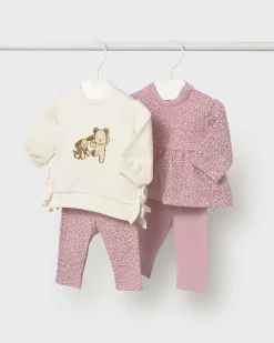 Completo Mayoral avorio e rosa in cotone stretch con animaletti