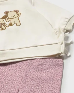 Completo Mayoral avorio e rosa in cotone stretch con animaletti