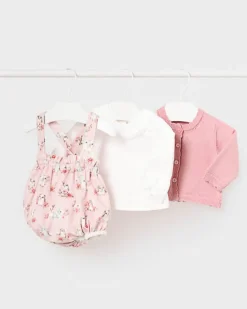 Completo Mayoral rosa e bianco con pagliaccetto t-shirt e giacchina