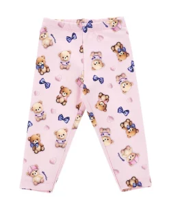 Completo Monnalisa in puro cotone a due pezzi rosa e bianco con orsetti