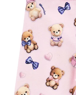 Completo Monnalisa in puro cotone a due pezzi rosa e bianco con orsetti