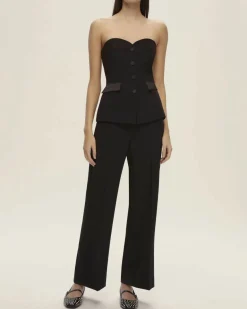 Completo nero Emme Marella a bustier con scollo a cuore e pantalone straight con vita in raso