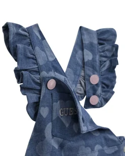 Completo salopette blu e body bianco Guess in cotone stretch