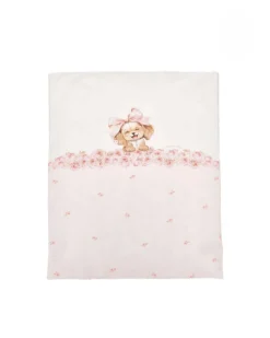 Copertina Monnalisa avorio con fantasia cagnolino e rose in puro cotone