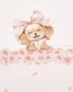 Copertina Monnalisa avorio con fantasia cagnolino e rose in puro cotone