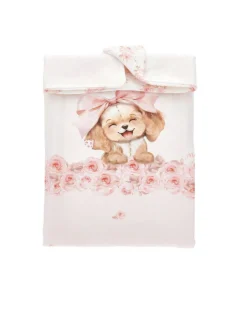 Copertina Monnalisa avorio con fantasia cagnolino e rose in puro cotone