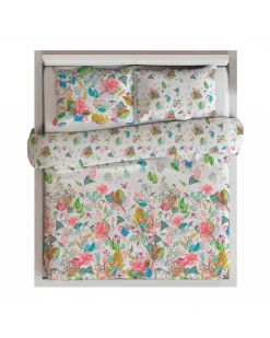 Copripiumino a due piazze double-face Frida in raso di cotone con stampa floreale multicolor