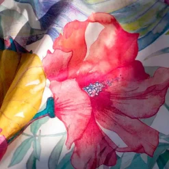 Copripiumino a due piazze double-face Kentia in cotone con stampa Ibisco e felci multicolor