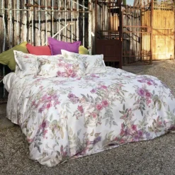 Copripiumino a due piazze double-face Jasmine in raso di cotone con stampa floreale