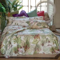 Copripiumino a due piazze double-face Parrot in cotone con stampa foglie e pappagalli