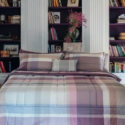 Copripiumino a una piazza a fantasia tartan color malva