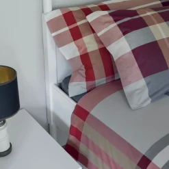 Copripiumino Birr a due piazze in cotone a fantasia tartan beige grigia e rossa 255x200