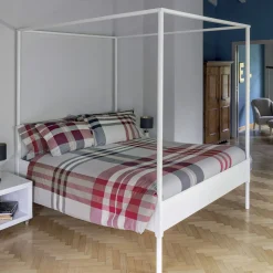 Copripiumino Birr a una piazza in cotone a fantasia tartan beige grigia e rossa 155x200