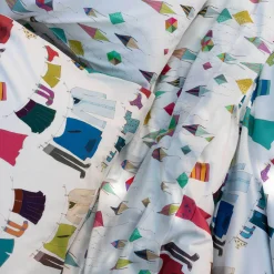 Copripiumino Brezza Izylinen double face a una piazza in cotone bianco a stampa panni stesi