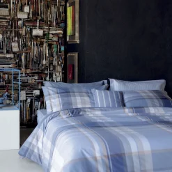 Copripiumino Cairoli a una piazza e mezza in cotone a fantasia tartan azzurra e beige 200x200